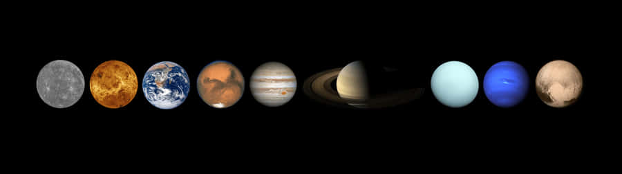 Dual Screen Space Solar System With Nine Planets Wallpaper