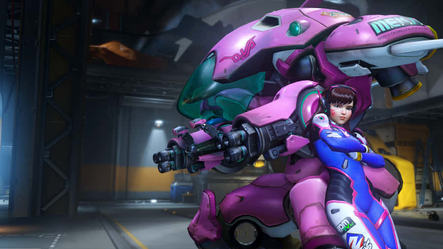 Dva Leaning On The Meka Robot Overwatch Wallpaper
