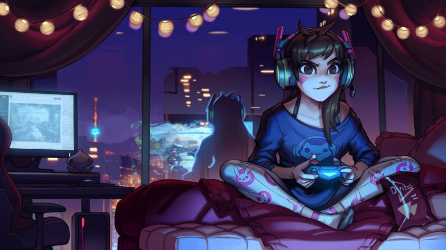 Dva Playing Video Game Wallpaper