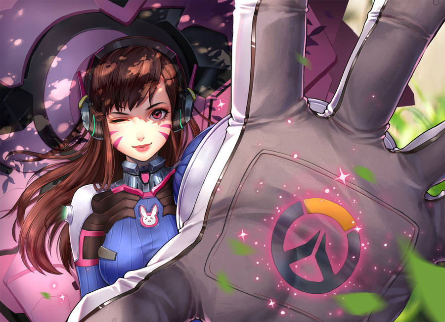 Dva With Overwatch Logo Wallpaper