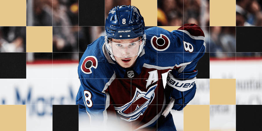 Dynamic Cale Makar In Checkered Design Poster Wallpaper