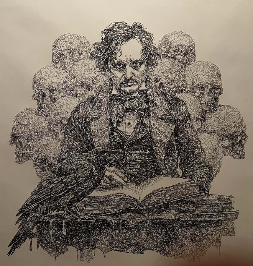 Edgar Allan Poe Raven Skulls Artwork Wallpaper