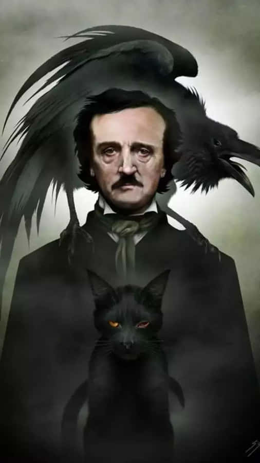 Edgar Allan Poewith Ravenand Black Cat Wallpaper