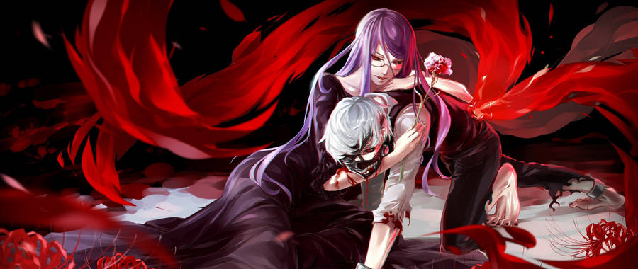 Edgy Anime Rize Kamishiro With Kaneki Wallpaper