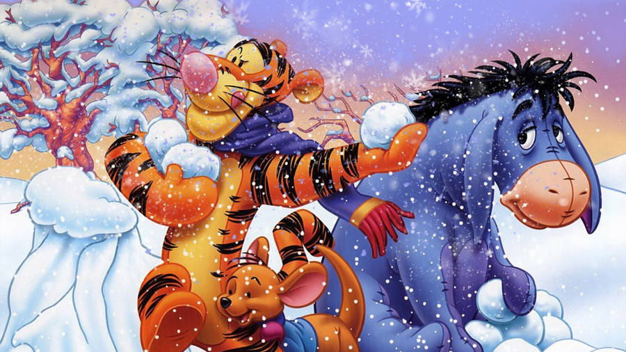 Eeyore Snow Fun Wallpaper