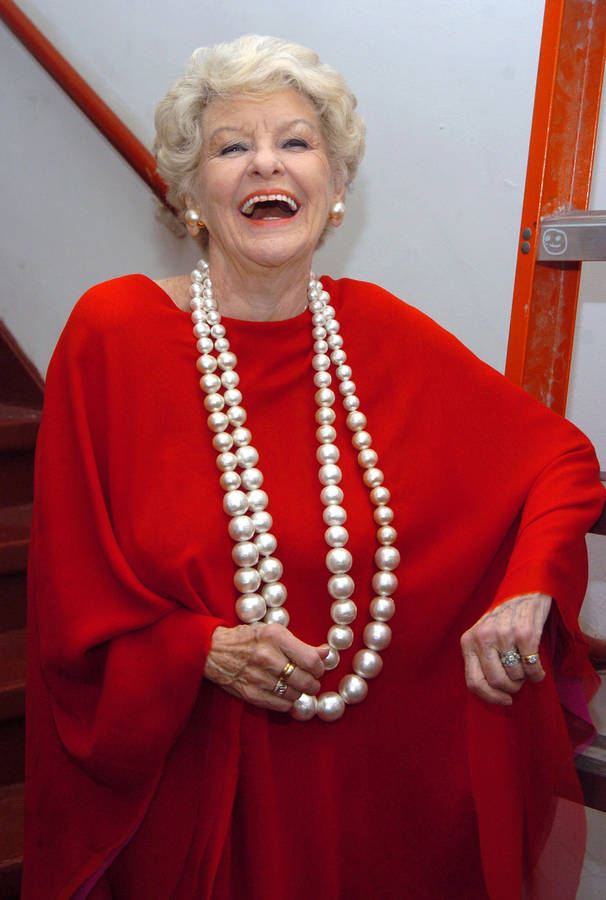 Elaine Stritch Laughing In A Loose Red Top Wallpaper