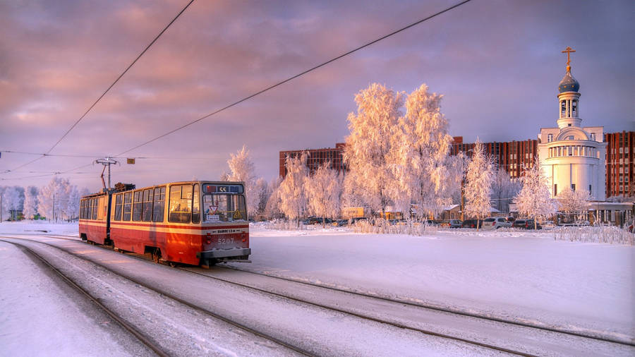 Electric Red Bus St. Petersburg Wallpaper