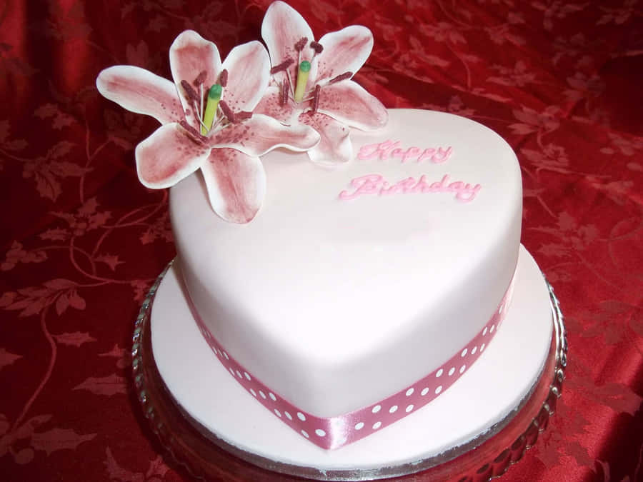 Elegant Heart Shaped Birthday Cake Wallpaper