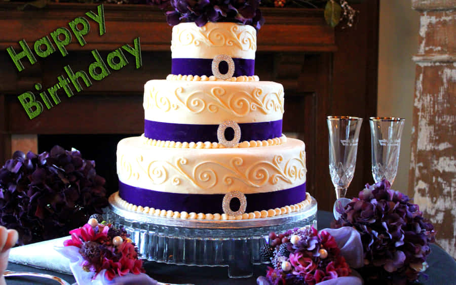 Elegant_ Purple_and_ White_ Birthday_ Cake Wallpaper