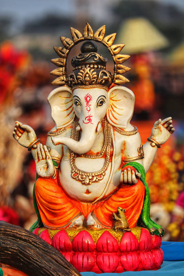 Elegant White Ganesh Idol On Mobile Wallpaper