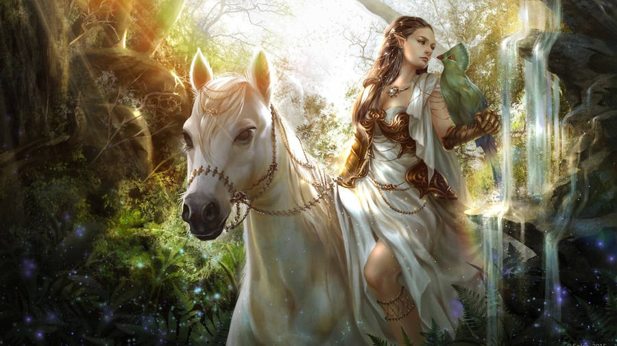 Elf Lady On White Horse Wallpaper