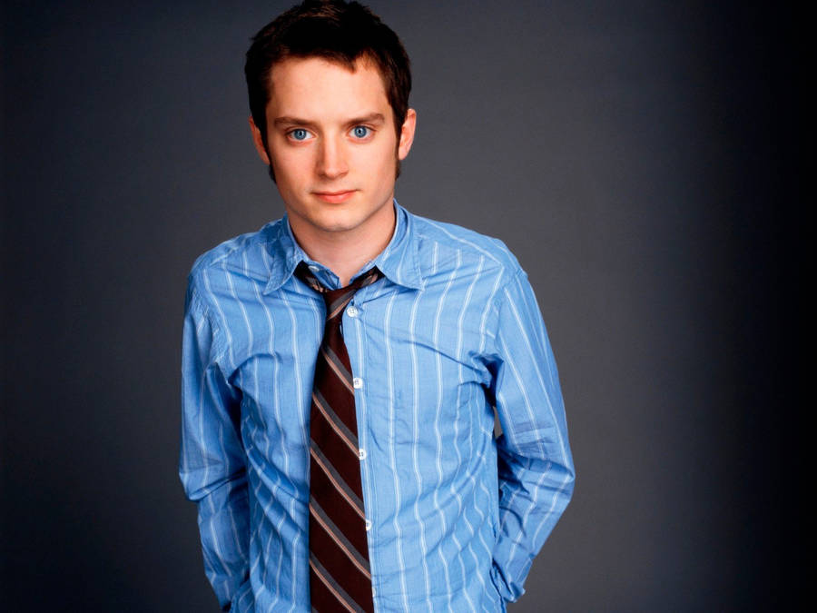 Elijah Wood Wearing Blue Stripe Shirt Wallpaper