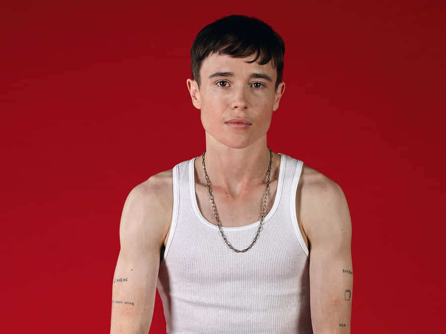 Elliot Page White Tank Top Red Background Wallpaper