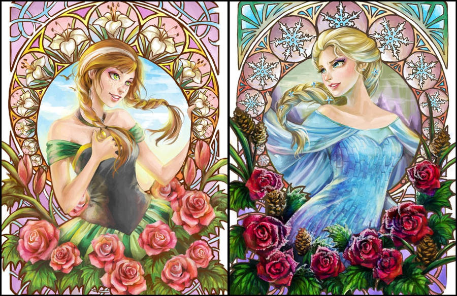 Elsa And Anna Card Design Wallpaper