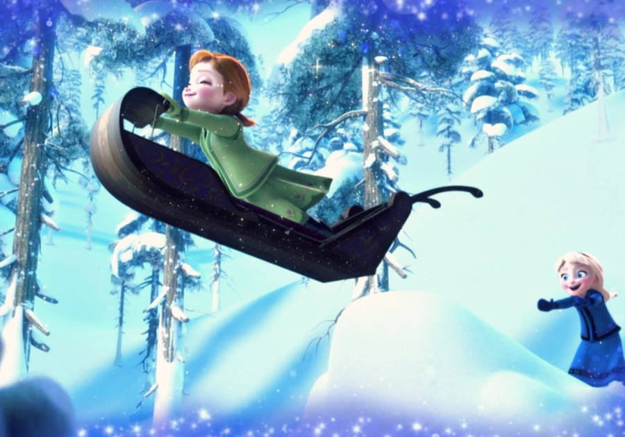 Elsa And Anna Sleighing Wallpaper