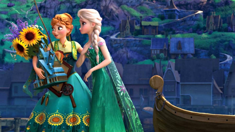 Elsa And Anna Sunflowers Wallpaper