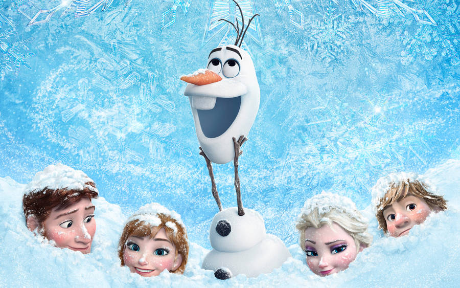 Elsa And Friends Submerged In Snow Wallpaper