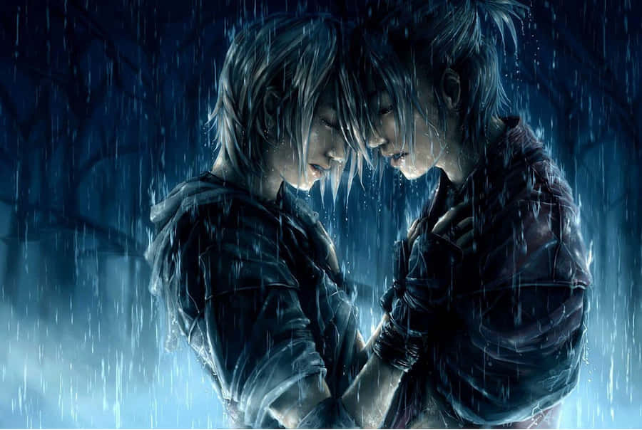 Embrace_in_the_ Rain_ Anime_ Style Wallpaper