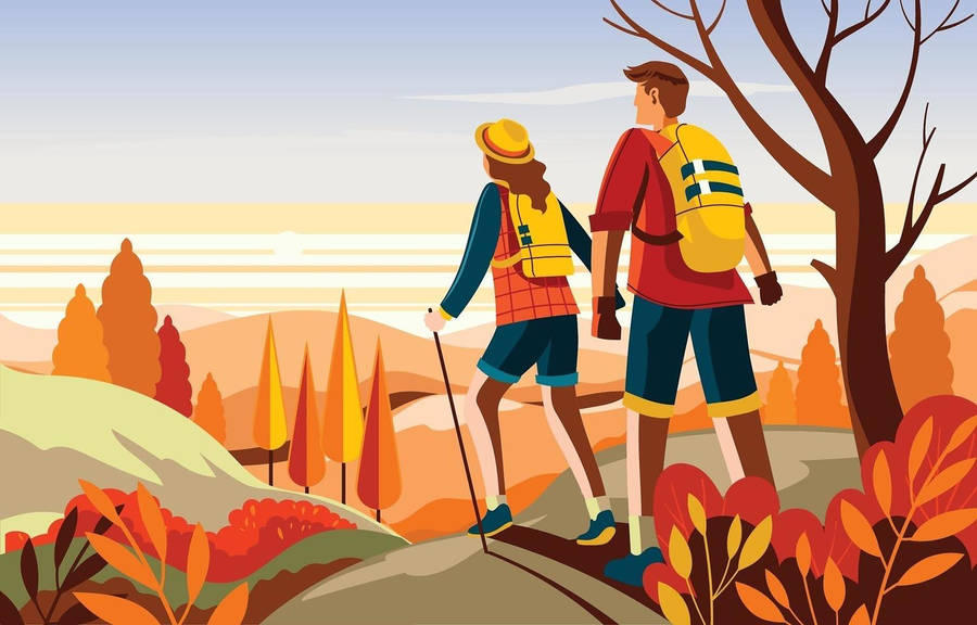 Embracing The Wilderness: Hiking Adventure Illustration Wallpaper