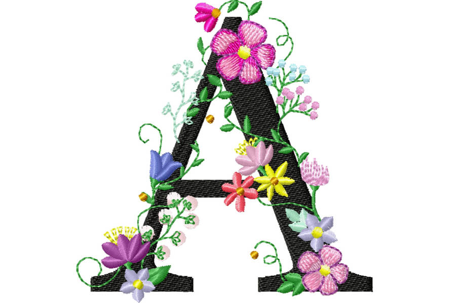 Embroidered Alphabet Letter A With Colorful Flowers Wallpaper