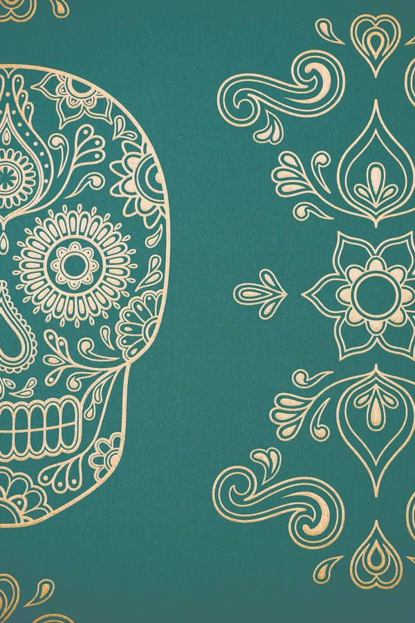 Emerald And Gold Sugar Skull Wallpaper