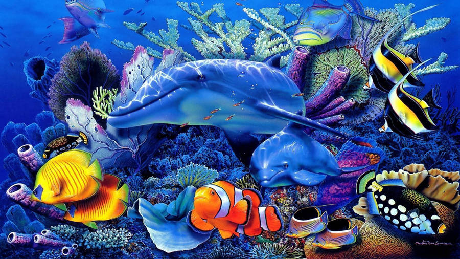 Emerging Dolphin Tropical Fish Wallpaper