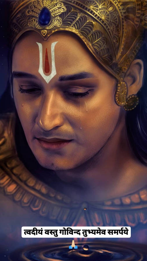 Emotional Krishna Holding A Phone - Sourabh Raaj Jain Wallpaper