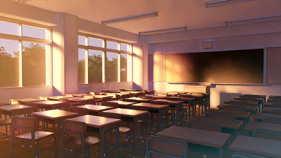 Empty Classroom Bathed With Sunlight Wallpaper