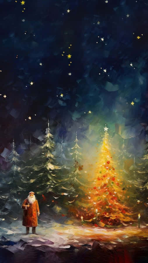 Enchanted Christmas Eve Santaand Tree Wallpaper