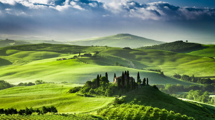 Enchanting Green Hill In Tuscany Wallpaper