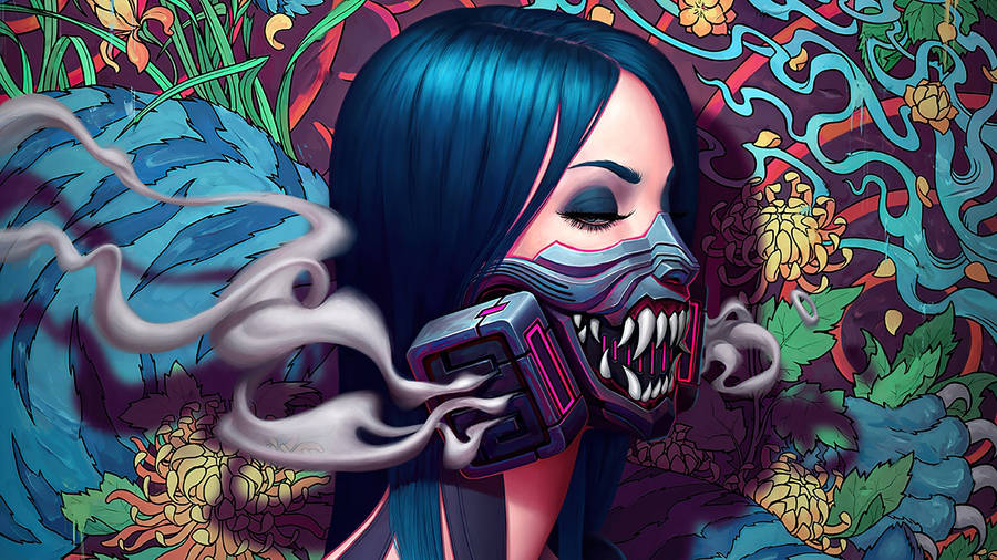 Enchanting Viper Oni Mask Illuminated In Vivid Hues Wallpaper