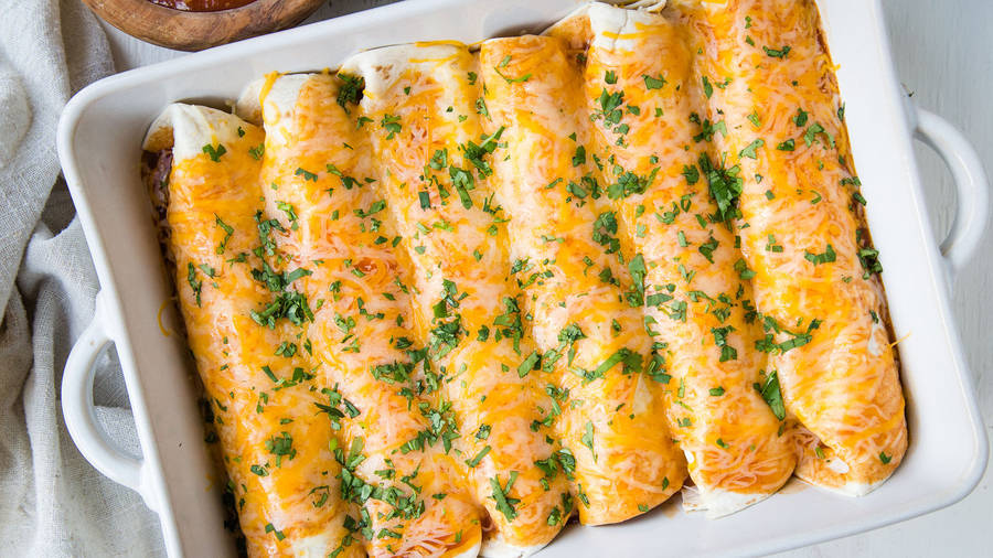 Enchiladas Baked On White Tray Wallpaper