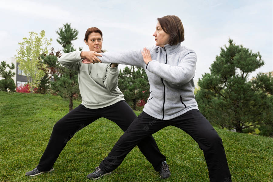 Engaged In The Fluid Movements Of Tai Chi Wallpaper