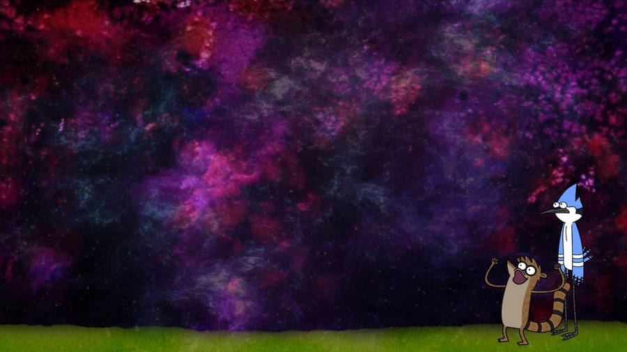 Engrossing Night Sky With Regular Show Characters Wallpaper