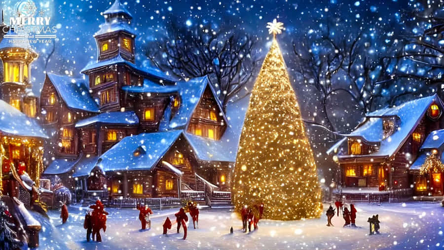 Enjoy The Holidays At This Beautiful Christmas Village Wallpaper