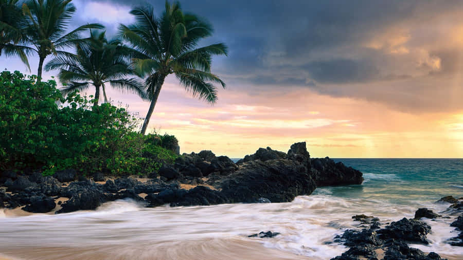 Enjoy The Peacefulness Of The Blue Lagoon And Lush Forests Of Nature's Paradise Wallpaper