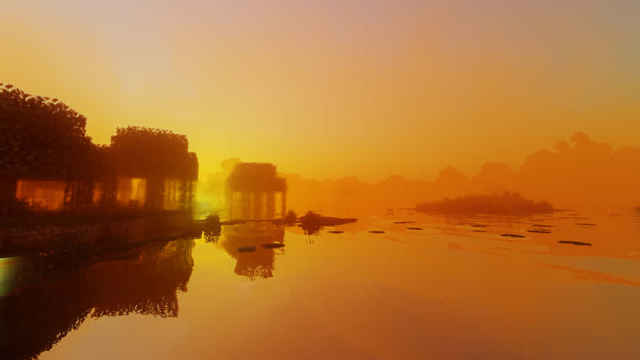 Enjoying A Peaceful Sunset In Minecraft Wallpaper