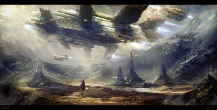 Enthralling Airship In A Futuristic Sci-fi Landscape Wallpaper