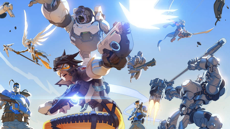 Epic Battle Scene With Characters From Overwatch 2 Wallpaper