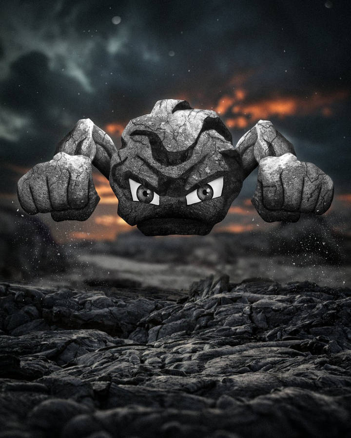 Epic Geodude Standing On Lava Rock Wallpaper