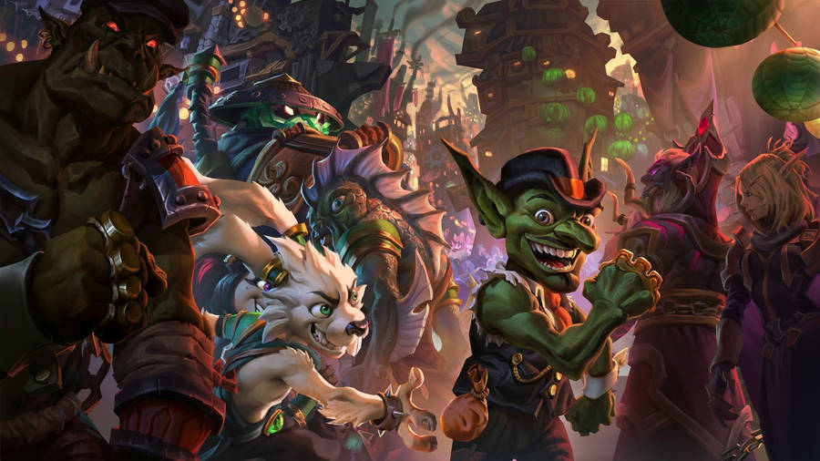 Epic Hearthstone Battle On The Mean Streets - Gaming At 2560 X 1440 Resolution Wallpaper