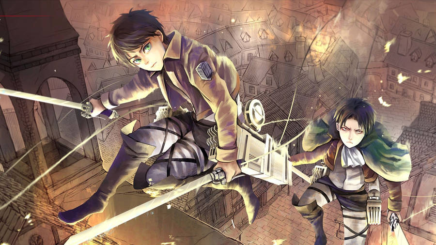 Eren And Levi Climbing Wall Wallpaper