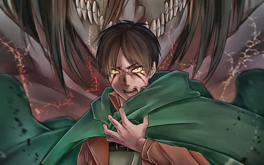 Eren Yeager Boldly Engages A Titan In Combat Wallpaper