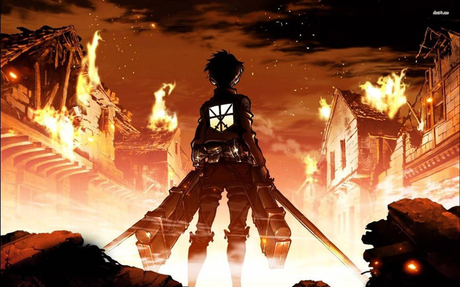 Eren Yeager Burning City Wallpaper