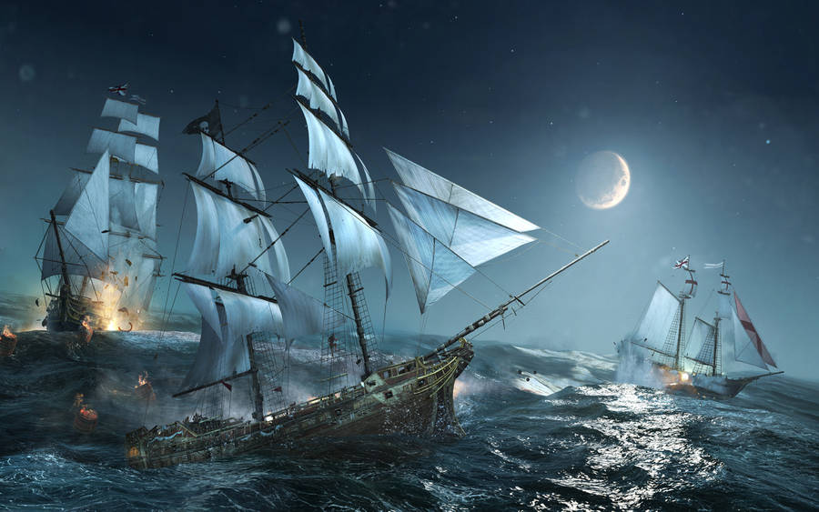 Escaping Pirate Ship Art Wallpaper