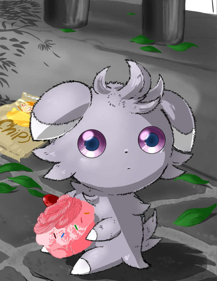 Espurr Holding A Pink Cupcake Wallpaper