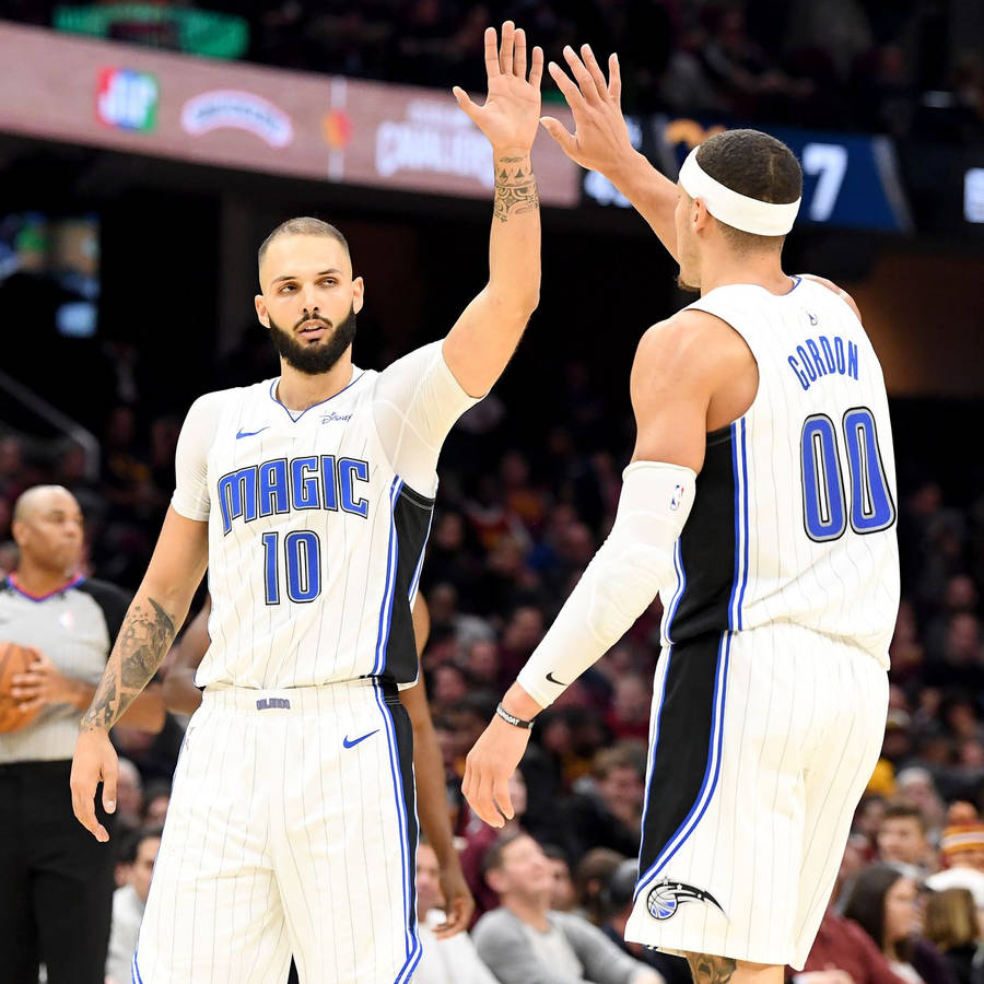 Evan Fournier High Five Aaron Gordon Magic Vs. Cavaliers Wallpaper