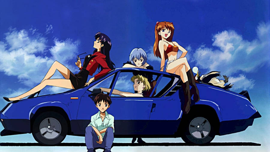 Evangelion 4k Characters In Car Wallpaper