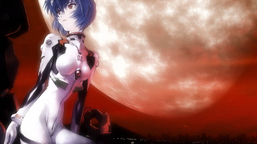 Evangelion 4k Rei Red Moon Wallpaper