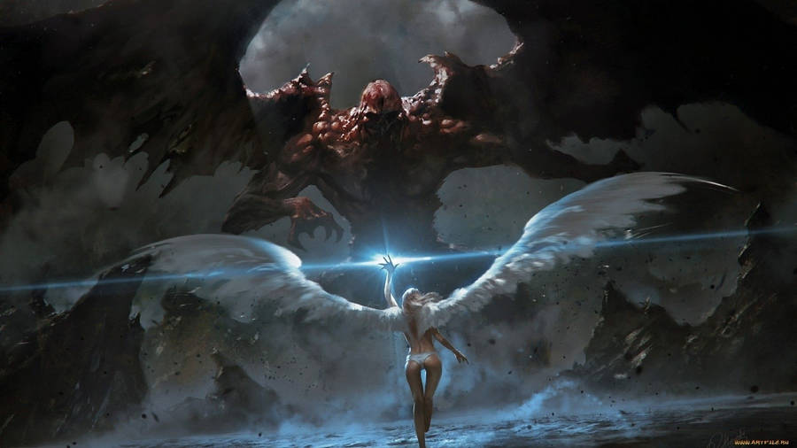 Evil Demon Versus Angel Wallpaper